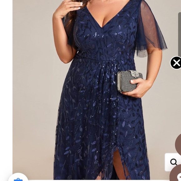 Ever Pretty Navy Embellished V-Neck Maxi Dress with Flutter Sleeves NWT - Picture 3 of 5